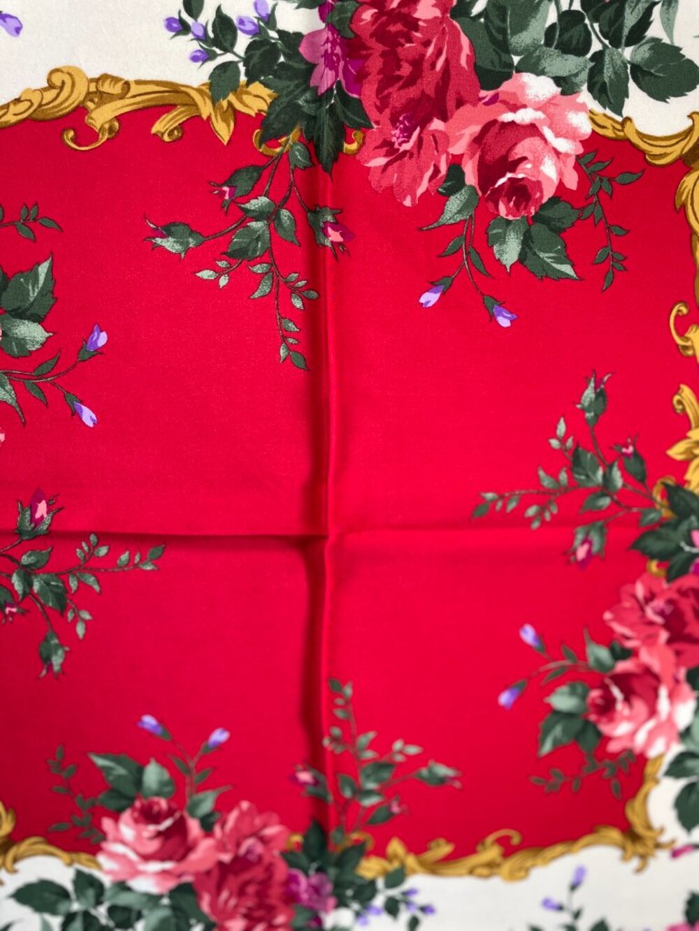 Yves Saint Laurent Silk Scarf Red Floral Baroque Frame Square Vintage YSL - Picture 6 of 15